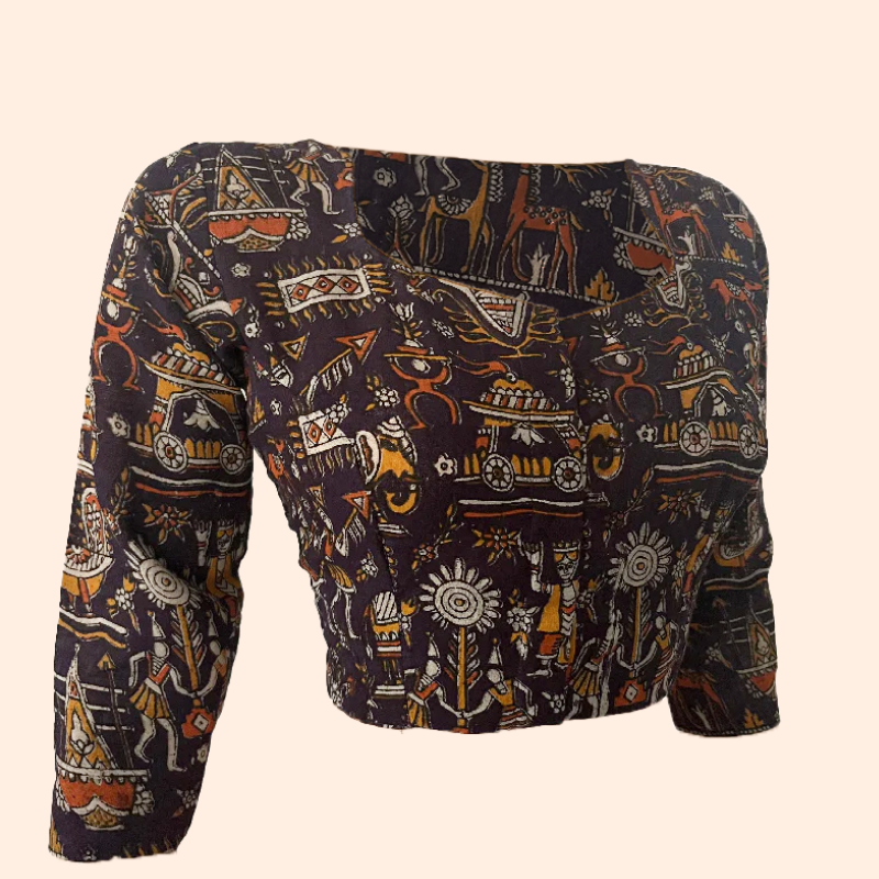 Kalamkari Cotton Pot neck Blouse, Purple, BK1242