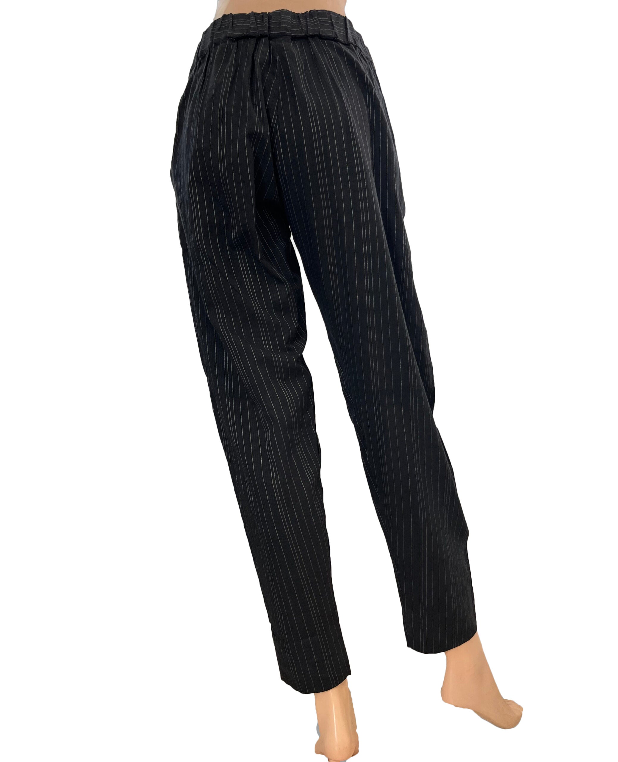Woven Lurex Cotton Pants with Zari border, Side Zip & Pockets, Back Elasticated, Black, PN1064