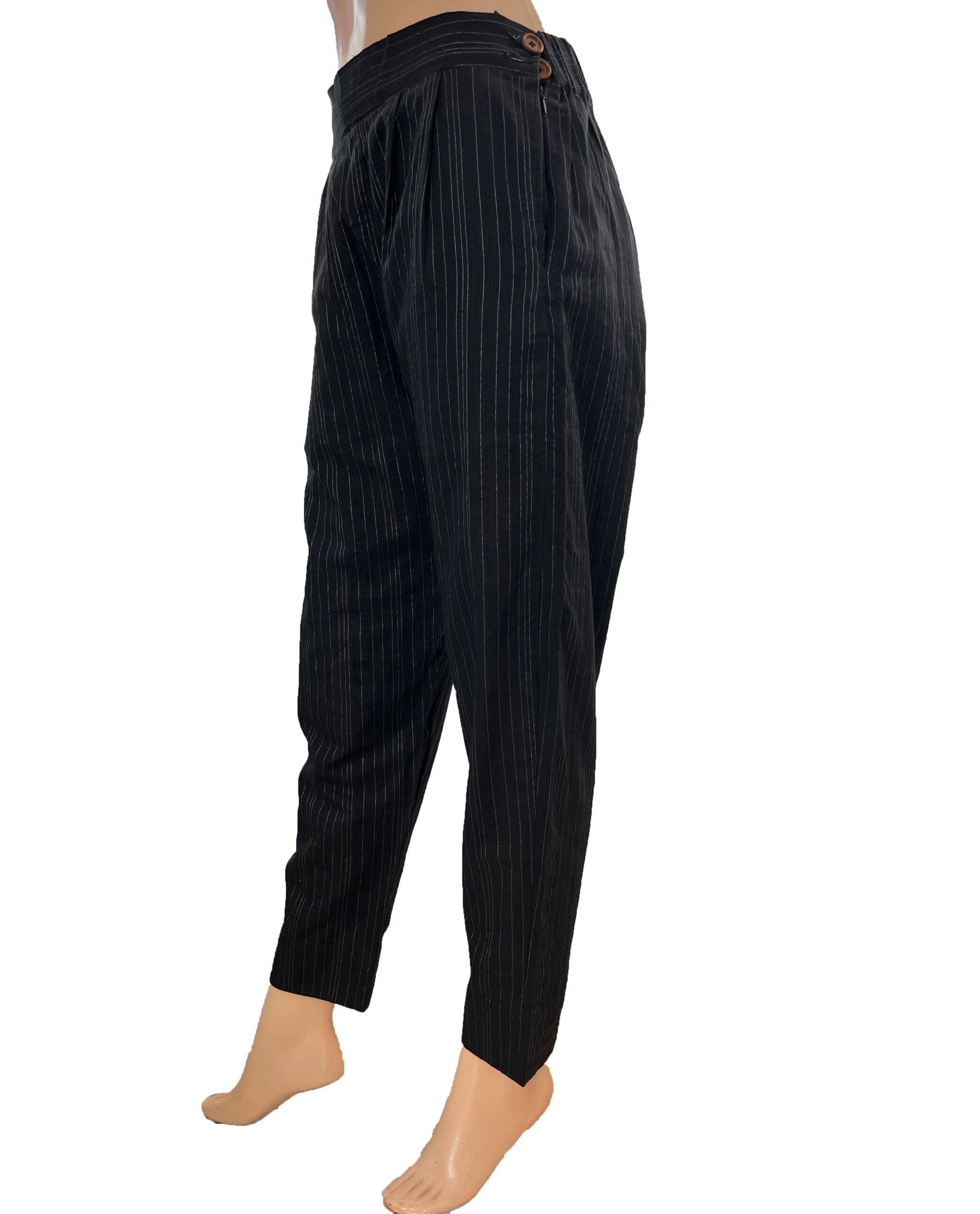 Woven Lurex Cotton Pants with Zari border, Side Zip & Pockets, Back Elasticated, Black, PN1064
