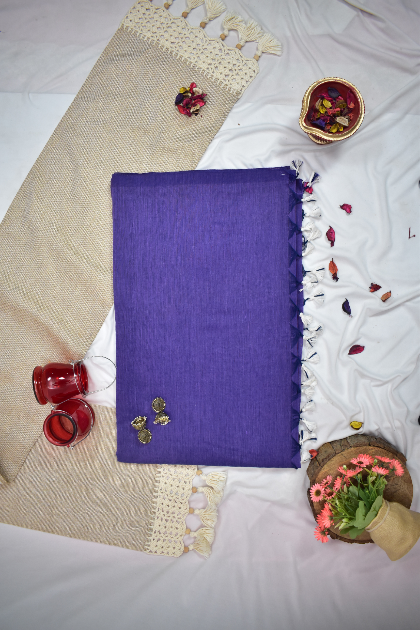 Handloom Soft Cotton Saree with Tassles, Lavendar - blue, SR1035
