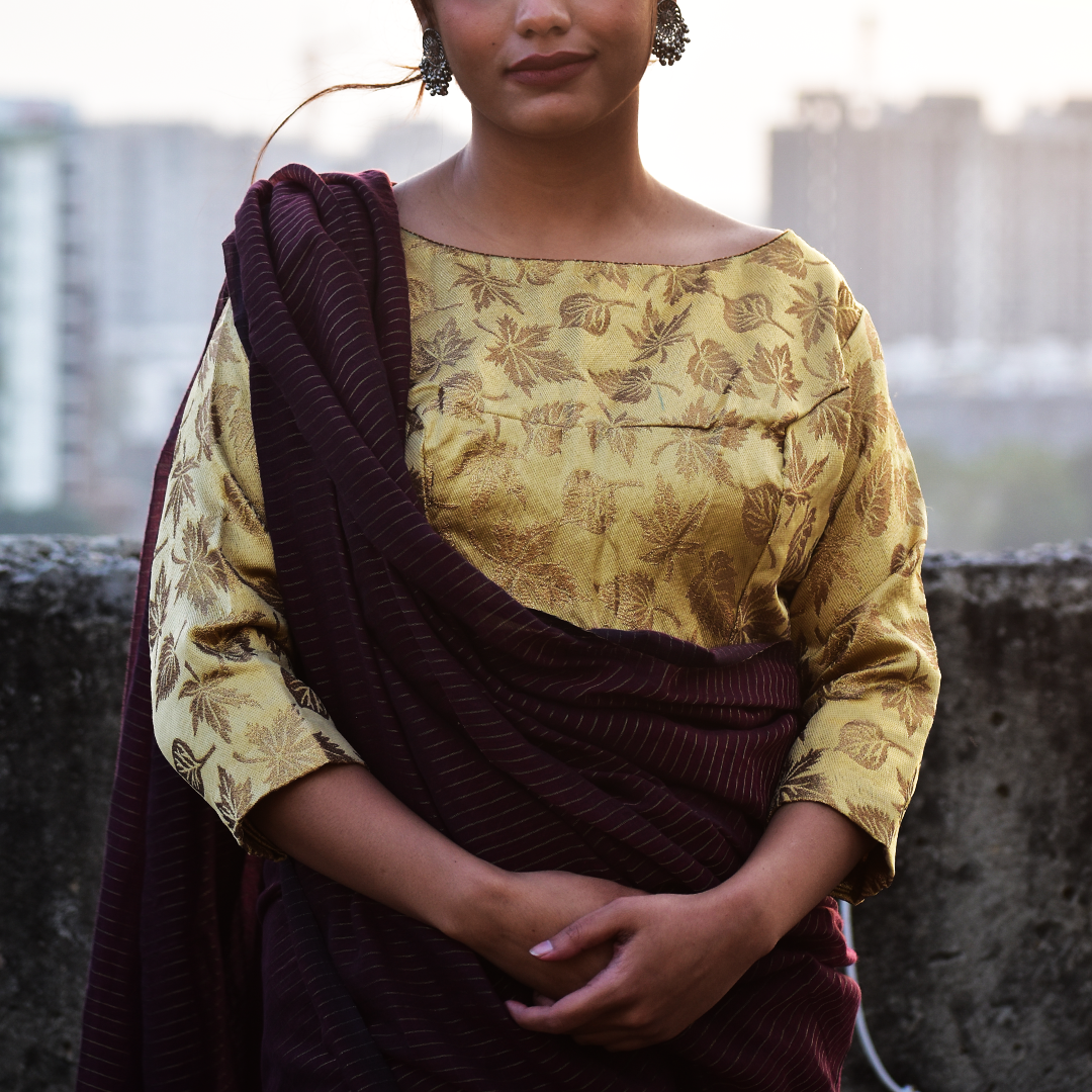 Banarasi Brocade Silk Boatneck Blouse with Lining,  Backopen,  Golden Beige,  BS1152 Banarasi Brocade Silk Boatneck Blouse with Lining,  Backopen,  Golden Beige,  BS1152