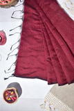 Blended Cotton Saree with Woven Zari Stripes & Tassles,  Maroon, SR1003 Blended Cotton Saree with Woven Zari Stripes & Tassles,  Maroon, SR1003
