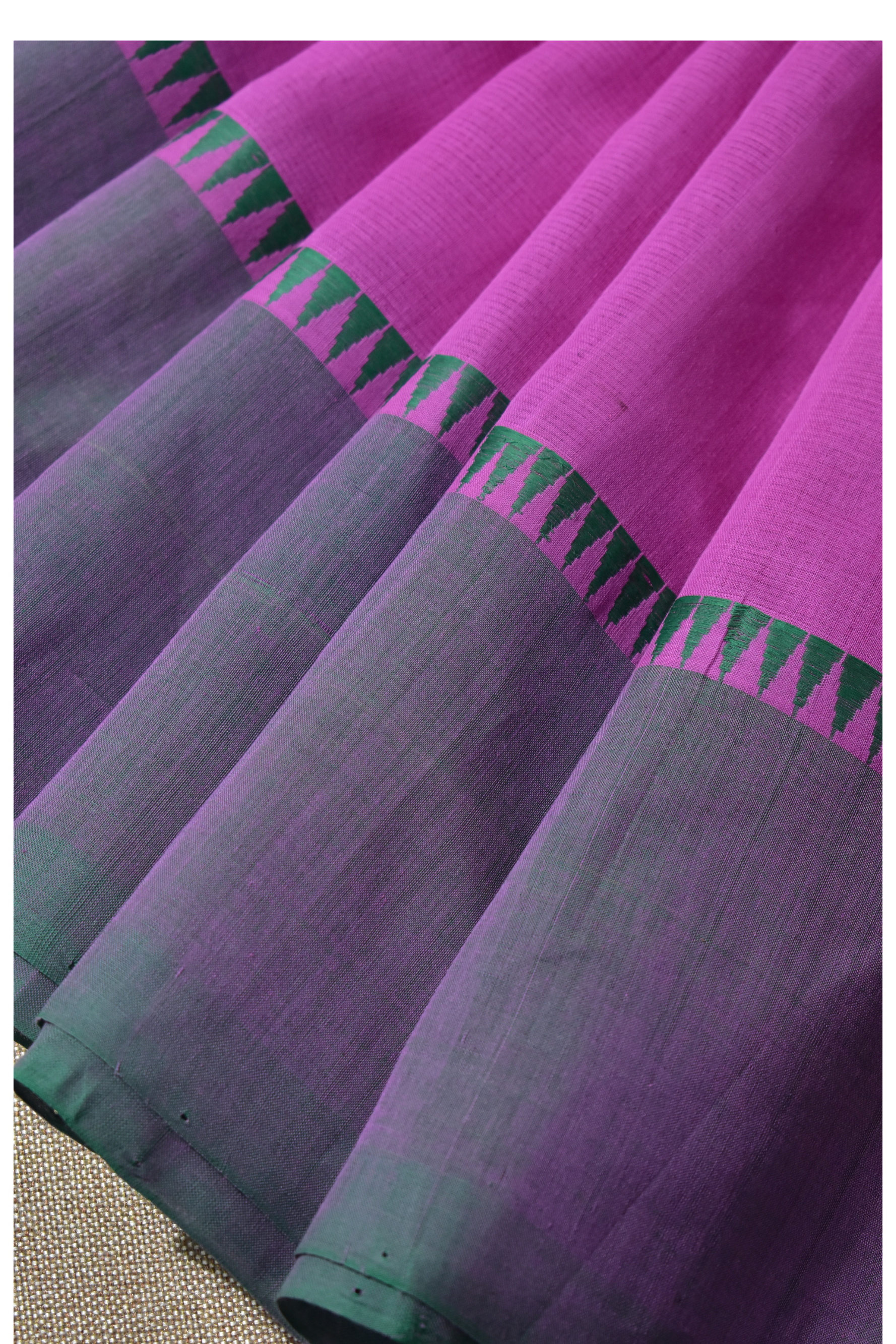 Pure Handloom Mangalgiri Cotton Saree with Threadwork Temple Border & Tassles, Pink with Green, SR1039