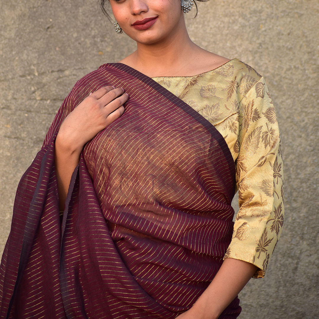 Banarasi Brocade Silk Boatneck Blouse with Lining, Backopen, Golden Beige, BS1152