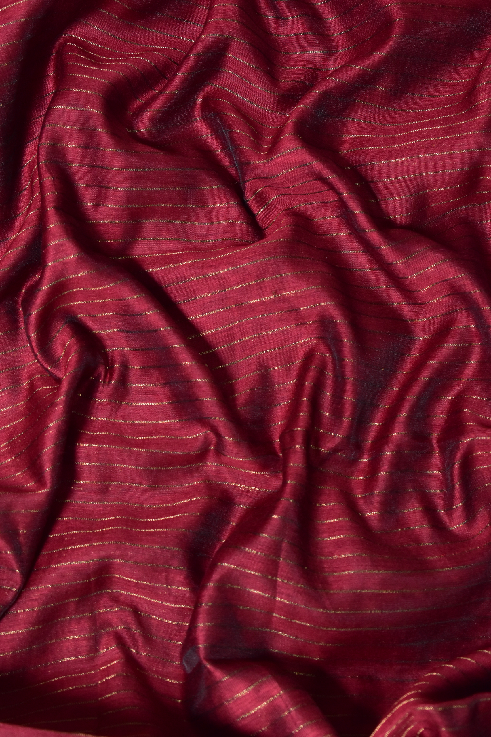 Blended Cotton Saree with Woven Zari Stripes & Tassles, Maroon, SR1003