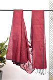 Blended Cotton Saree with Woven Zari Stripes & Tassles,  Maroon, SR1003 Blended Cotton Saree with Woven Zari Stripes & Tassles,  Maroon, SR1003
