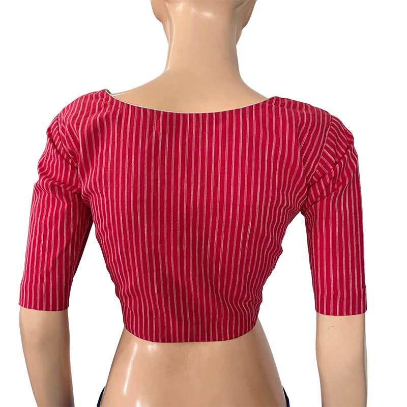 Woven Slub Cotton Striped Square neck Blouse with Lining, Majentha, BH1224