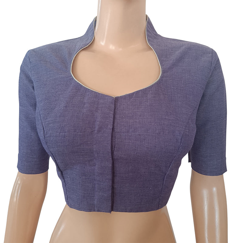 Handloom South Cotton Highneck Blouse with Lining, Lavendar blue BH1230