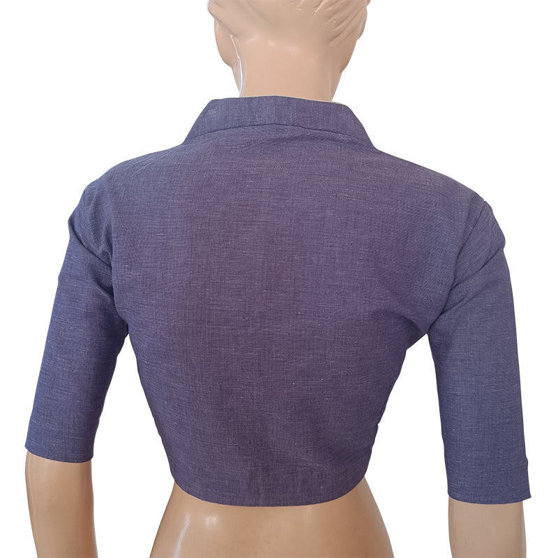 Handloom South Cotton Highneck Blouse with Lining, Lavendar blue BH1230
