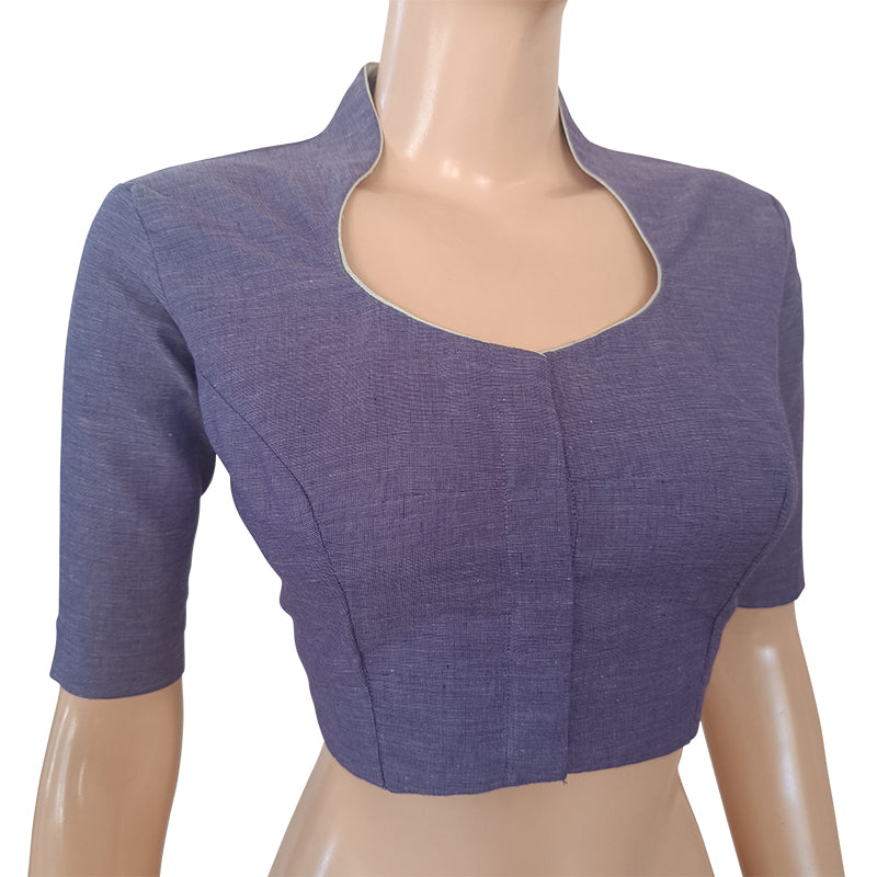 Handloom South Cotton Highneck Blouse with Lining, Lavendar blue BH1230