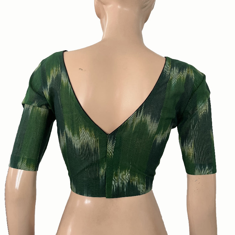 Mangalgiri Tie-dye Cotton Boat neck Blouse, Backopen, Green, BH1241