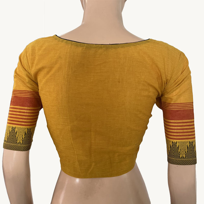 Mangalgiri Cotton Square neck Blouse with Woven Thread Border & Lining , Yellow, BH1246