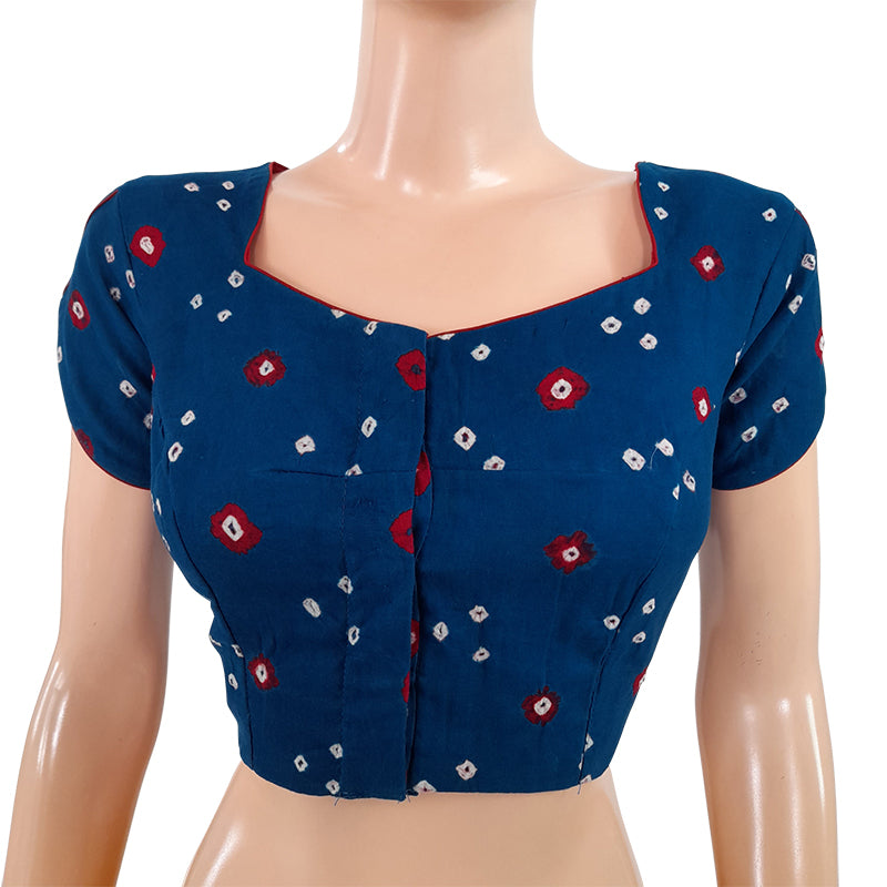 Bandhani Tie - Dye Cotton Potneck Blouse with Tulip Cut & Lining, Blue, BP1121