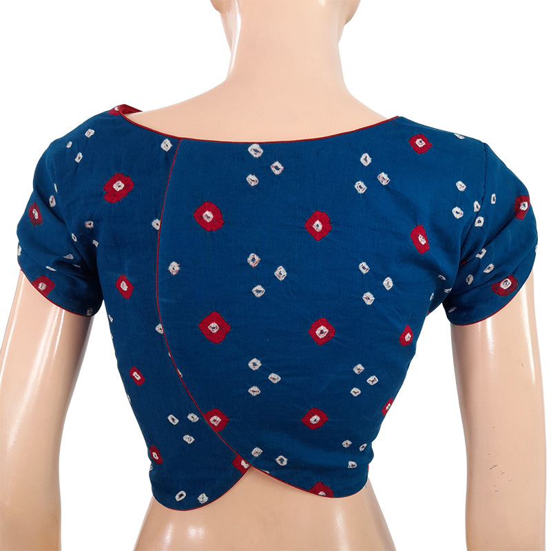 Bandhani Tie - Dye Cotton Potneck Blouse with Tulip Cut & Lining, Blue, BP1121