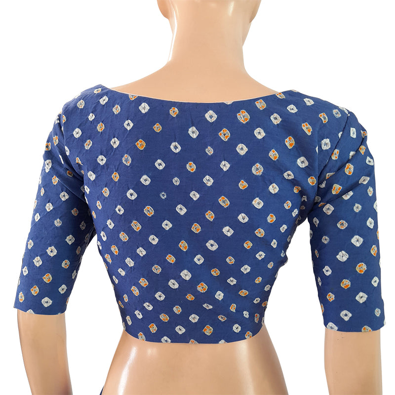 Bandhani Cotton Satin Sweetheart neck Blouse with Lining, Iris blue, BP1147