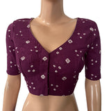 Bandhani  Cotton  V neck Blouse with Lining,  Purple,  BP1185 Bandhani  Cotton  V neck Blouse with Lining,  Purple,  BP1185
