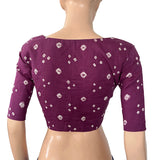 Bandhani  Cotton  V neck Blouse with Lining,  Purple,  BP1185 Bandhani  Cotton  V neck Blouse with Lining,  Purple,  BP1185