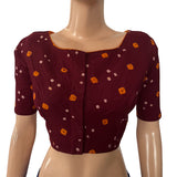 Bandhani  Cotton  Boat neck Blouse with Lining,  Brown,  BP1187 Bandhani  Cotton  Boat neck Blouse with Lining,  Brown,  BP1187