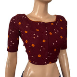 Bandhani  Cotton  Y neck Blouse with Lining,  Dark Brown,  BP1188 Bandhani  Cotton  Y neck Blouse with Lining,  Dark Brown,  BP1188