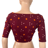 Bandhani  Cotton  Y neck Blouse with Lining,  Dark Brown,  BP1188 Bandhani  Cotton  Y neck Blouse with Lining,  Dark Brown,  BP1188