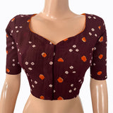 Bandhani  Cotton  Y neck Blouse with Lining,  Dark Brown,  BP1188 Bandhani  Cotton  Y neck Blouse with Lining,  Dark Brown,  BP1188