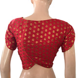 Satin Silk Pot neck Blouse with Tulip cut, Golden Butta & Lining, Red, BS1109 Satin Silk Pot neck Blouse with Tulip cut, Golden Butta & Lining, Red, BS1109