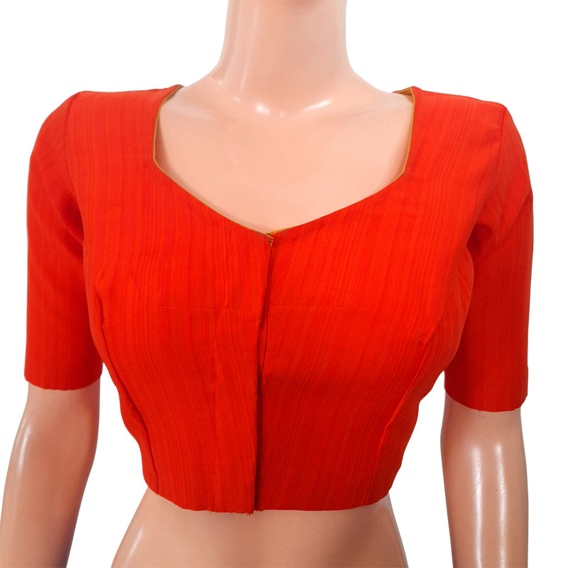 Semi Raw Silk Sweetheart neck Blouse with Triangular cut in the back & Lining,  Rust - Orange, BS1125A Semi Raw Silk Sweetheart neck Blouse with Triangular cut in the back & Lining,  Rust - Orange, BS1125A