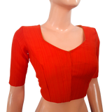 Semi Raw Silk Sweetheart neck Blouse with Triangular cut in the back & Lining,  Rust - Orange, BS1125A Semi Raw Silk Sweetheart neck Blouse with Triangular cut in the back & Lining,  Rust - Orange, BS1125A