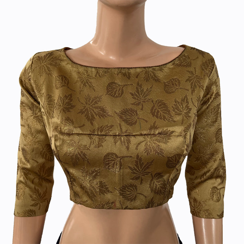Banarasi Brocade Silk Boatneck Blouse with Lining,  Backopen,  Golden Beige,  BS1152 Banarasi Brocade Silk Boatneck Blouse with Lining,  Backopen,  Golden Beige,  BS1152