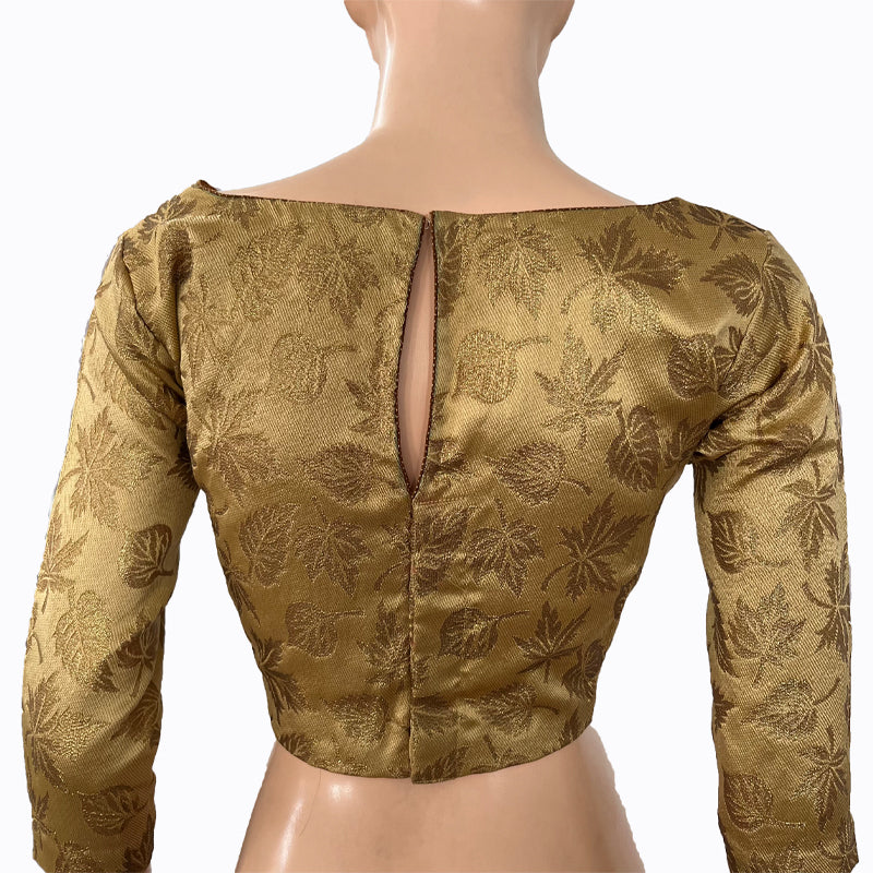 Banarasi Brocade Silk Boatneck Blouse with Lining,  Backopen,  Golden Beige,  BS1152 Banarasi Brocade Silk Boatneck Blouse with Lining,  Backopen,  Golden Beige,  BS1152