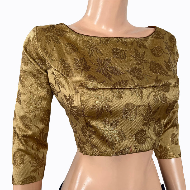 Banarasi Brocade Silk Boatneck Blouse with Lining, Backopen, Golden Beige, BS1152