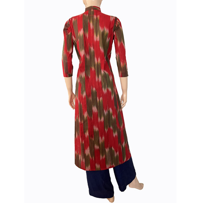Mangalgiri Tie - dye Handloom Straight cut Kurta, Red - Green, KH1069