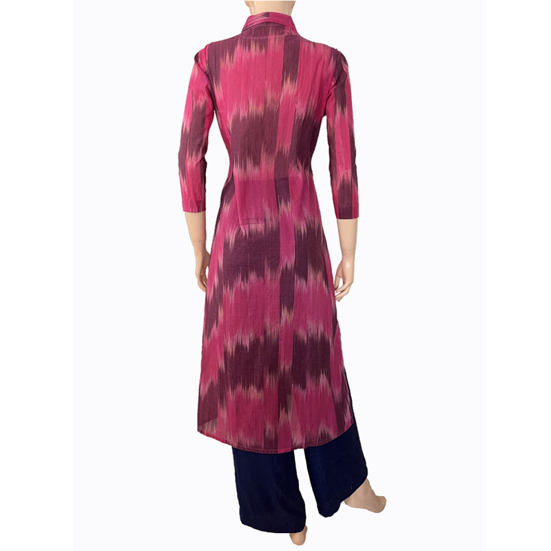 Mangalgiri Tie - dye Handloom Straight cut Kurta, Pink - Purple, KH1070