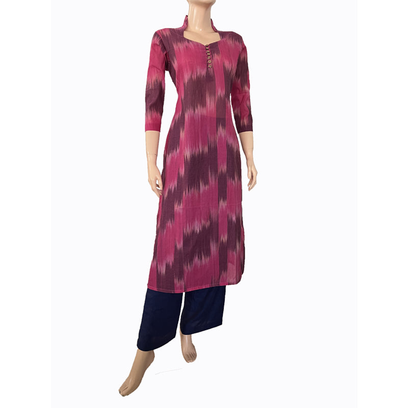 Mangalgiri Tie - dye Handloom Straight cut Kurta, Pink - Purple, KH1070