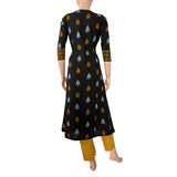 Ikat Cotton Kurta with Triangular Neck & Wooden Button Details, Black, KI1018 Ikat Cotton Kurta with Triangular Neck & Wooden Button Details, Black, KI1018