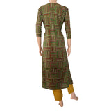 Kalamkari Cotton Striped Diamond neck A line Kurta, Green, KK1064 Kalamkari Cotton Striped Diamond neck A line Kurta, Green, KK1064