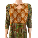 Kalamkari Cotton Striped Diamond neck A line Kurta, Green, KK1064 Kalamkari Cotton Striped Diamond neck A line Kurta, Green, KK1064