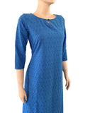 Hakoba Cotton Boatneck A line Kurti, Iris Blue, KW1013 Hakoba Cotton Boatneck A line Kurti, Iris Blue, KW1013