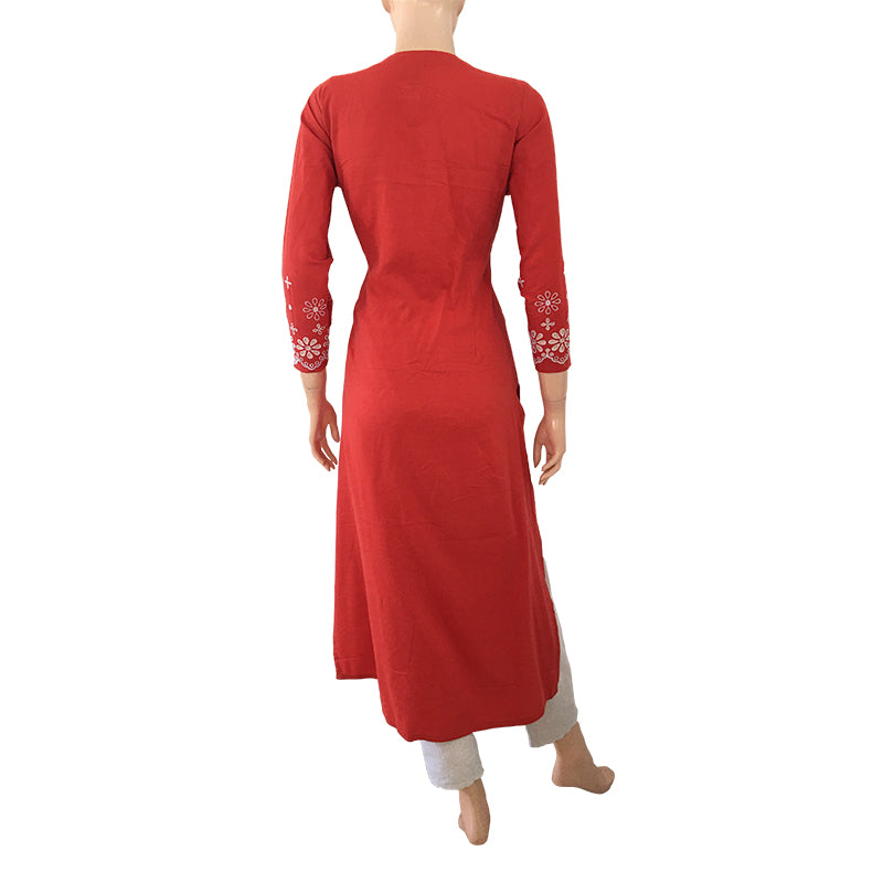 Cotton Rayon Roundneck Straightcut Hakoba Kurta, Orange , KW1038