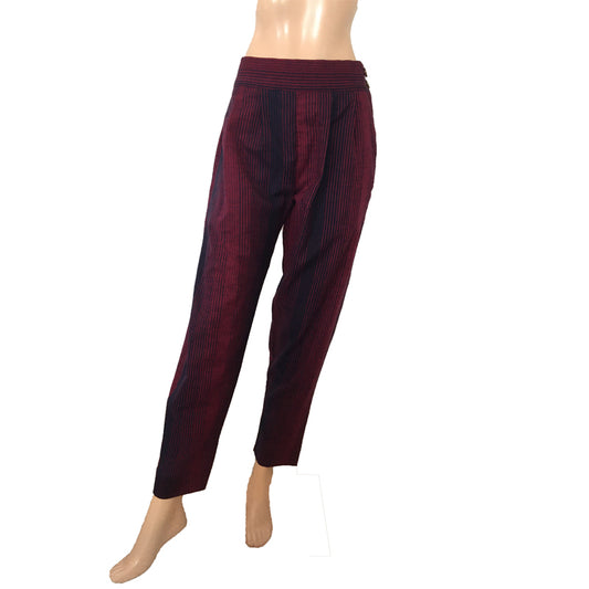 Striped Woven Cotton Pants with Side Zip & Pockets, Back Elasticated, Navy blue - Majentha,  PN1062