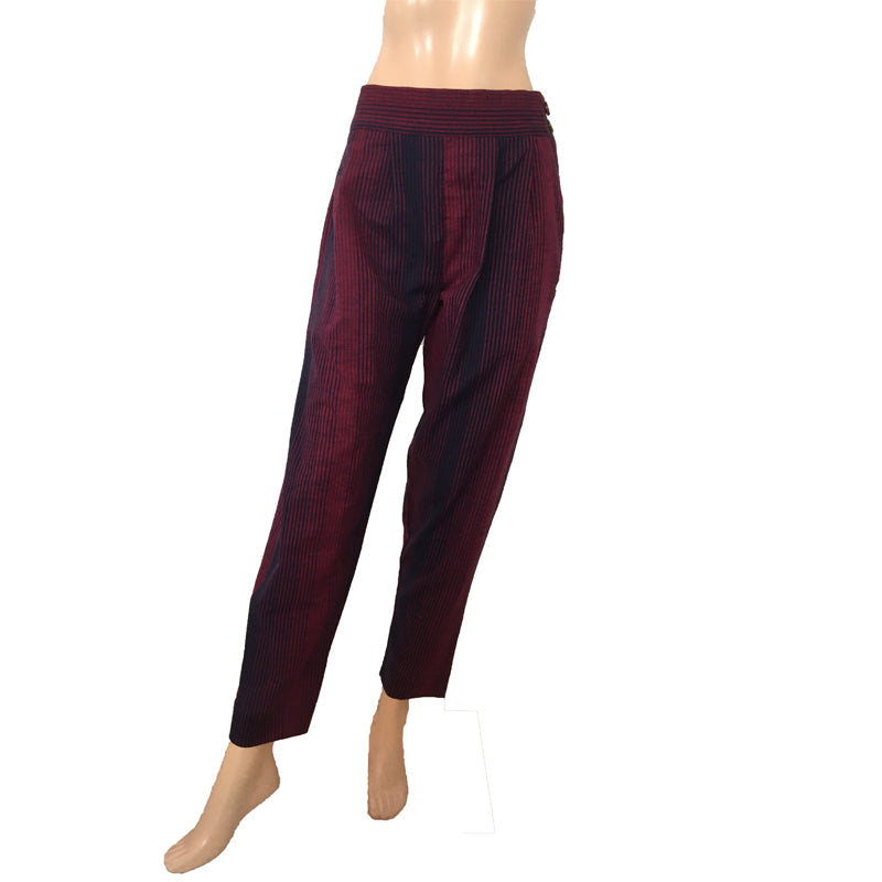 Striped Woven Cotton Pants with Side Zip & Pockets, Back Elasticated, Navy blue - Majentha, PN1062