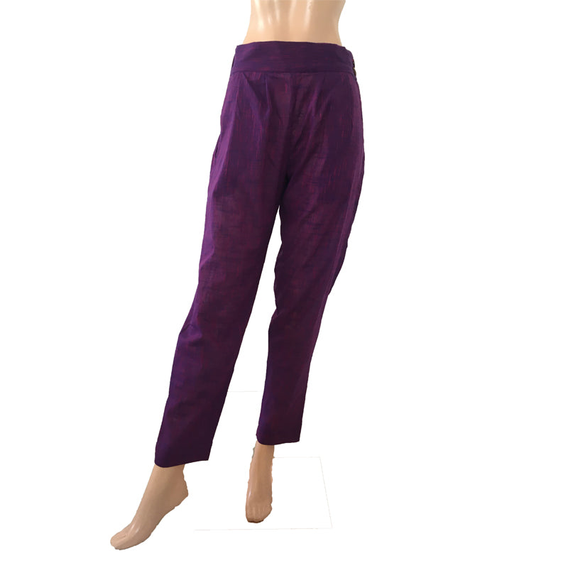 Woven South Cotton Pants with Side Zip & Pockets, Back Elasticated, Purple, PN1068