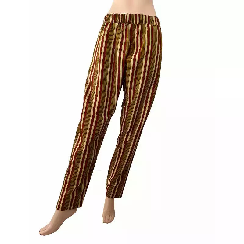 Ajrakh Cotton Striped Pants with Pockets, Fully Elasticated, Multicolor, PN1094