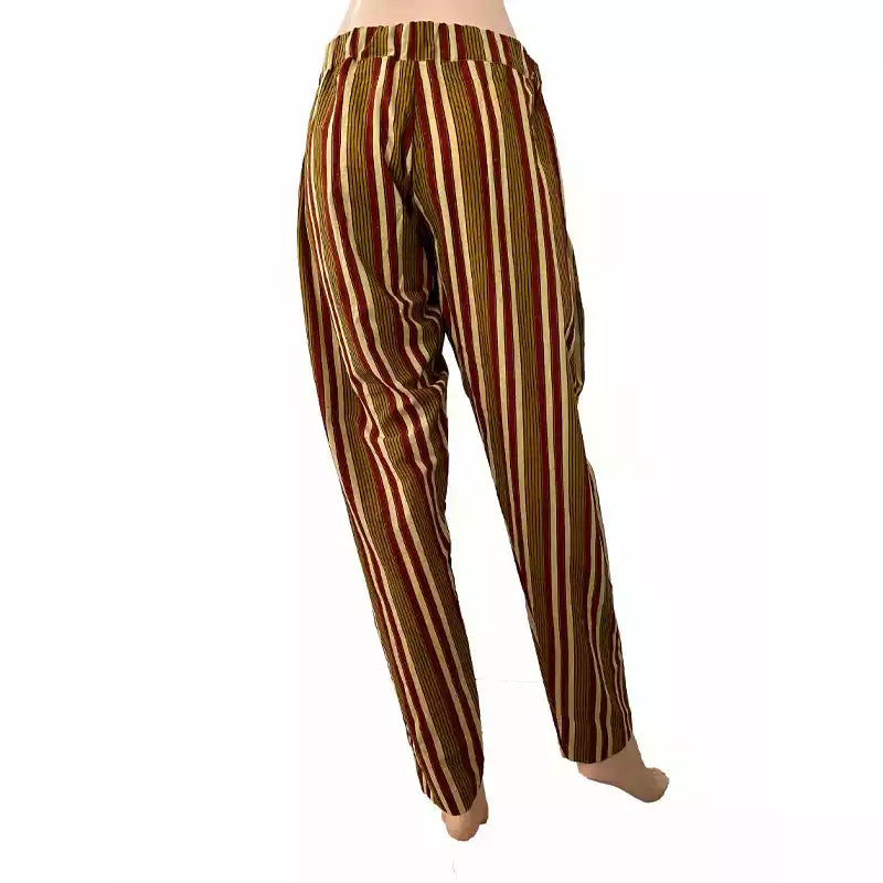 Ajrakh Cotton Striped Pants with Pockets, Fully Elasticated, Multicolor, PN1094