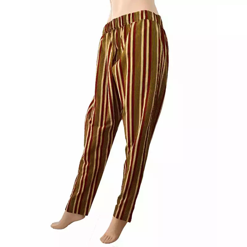 Ajrakh Cotton  Striped Pants with Pockets, Fully Elasticated, Multicolor, PN1094 Ajrakh Cotton  Striped Pants with Pockets, Fully Elasticated, Multicolor, PN1094