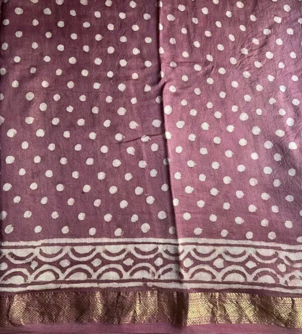 Maheswari Silk Cotton Bagru Printed Saree With Zari Border, Pink, SS1012