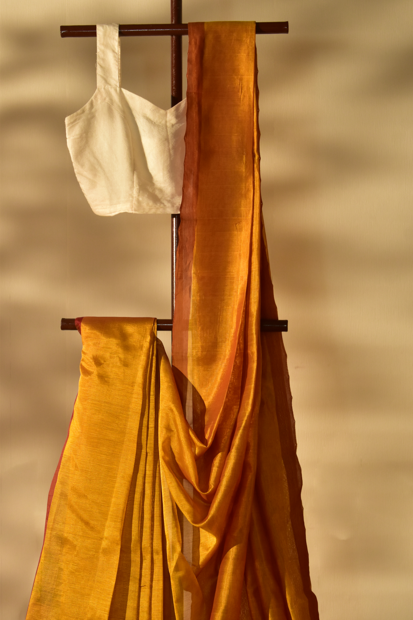 Marigold Yellow with Ikkat Pallu Cotton Saree in Mangalgiri Handwoven Silk, SS1026 Marigold Yellow with Ikkat Pallu Cotton Saree in Mangalgiri Handwoven Silk, SS1026