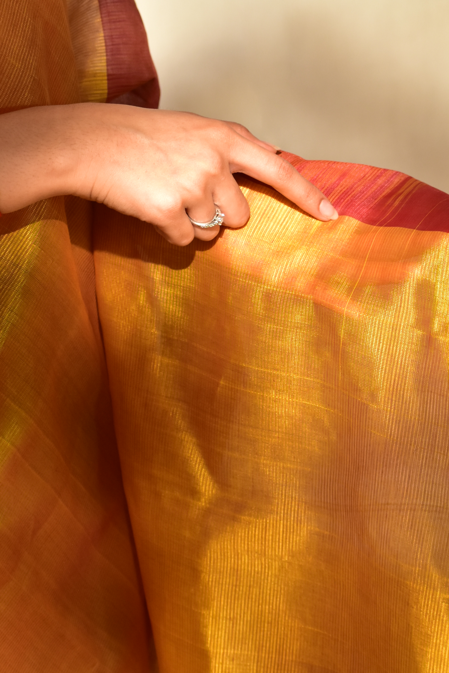 Marigold Yellow with Ikkat Pallu Cotton Saree in Mangalgiri Handwoven Silk, SS1026