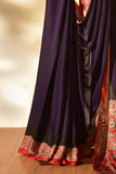 Plum Purple & Ruby Red Modal Silk Saree with Plain body, Ajrakh border Pallu & Blouse Piece, SS1019 Plum Purple & Ruby Red Modal Silk Saree with Plain body, Ajrakh border Pallu & Blouse Piece, SS1019