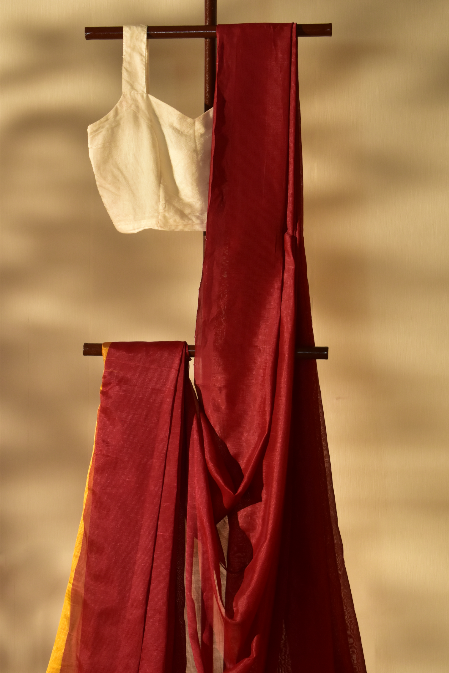 Poppy Maroon with Ikkat Pallu Cotton Saree in Mangalgiri Handwoven Silk, SS1025